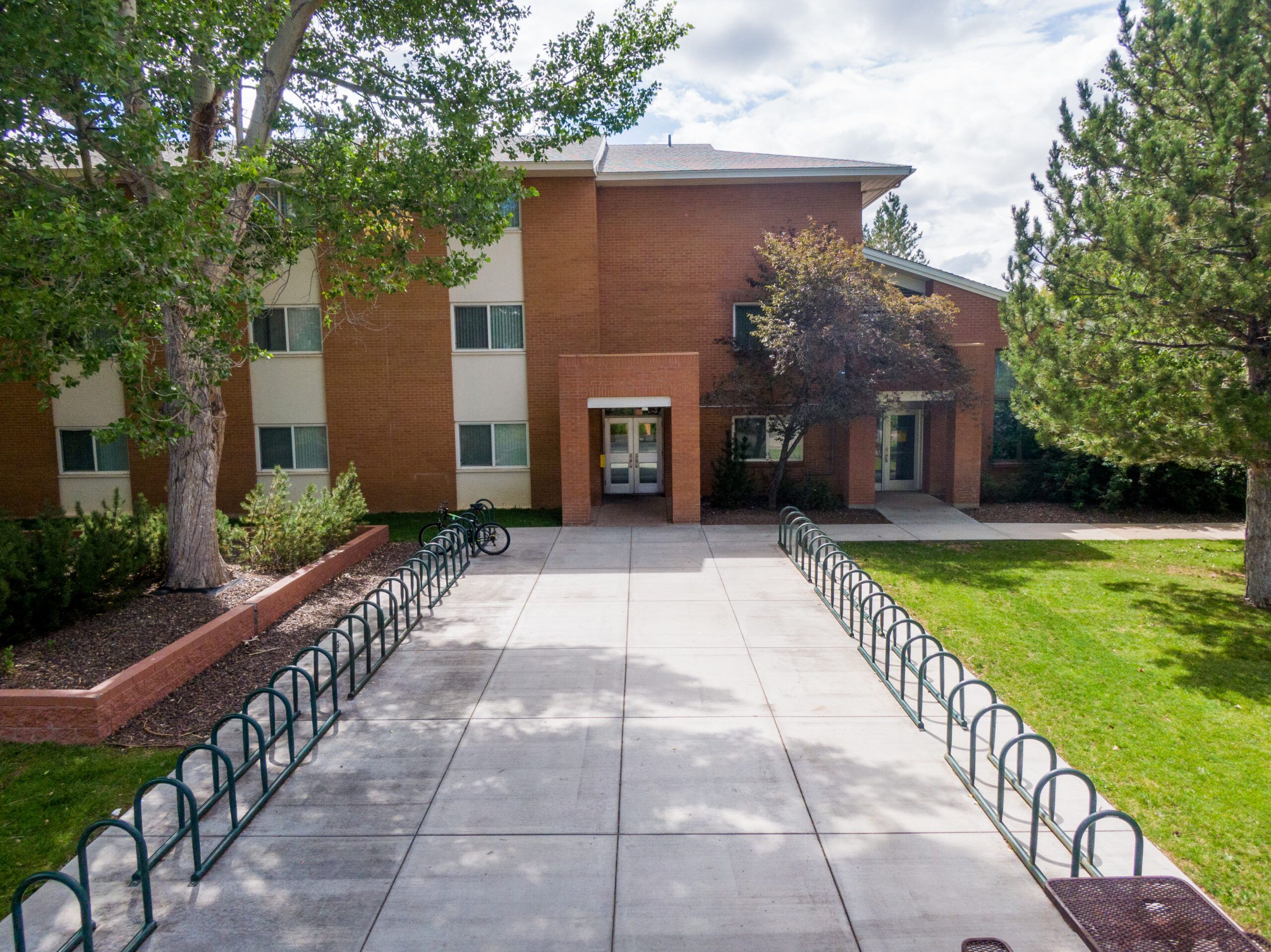 The outside of Tinsley Hall, a residential hall, on NAU Flagstaff campus.