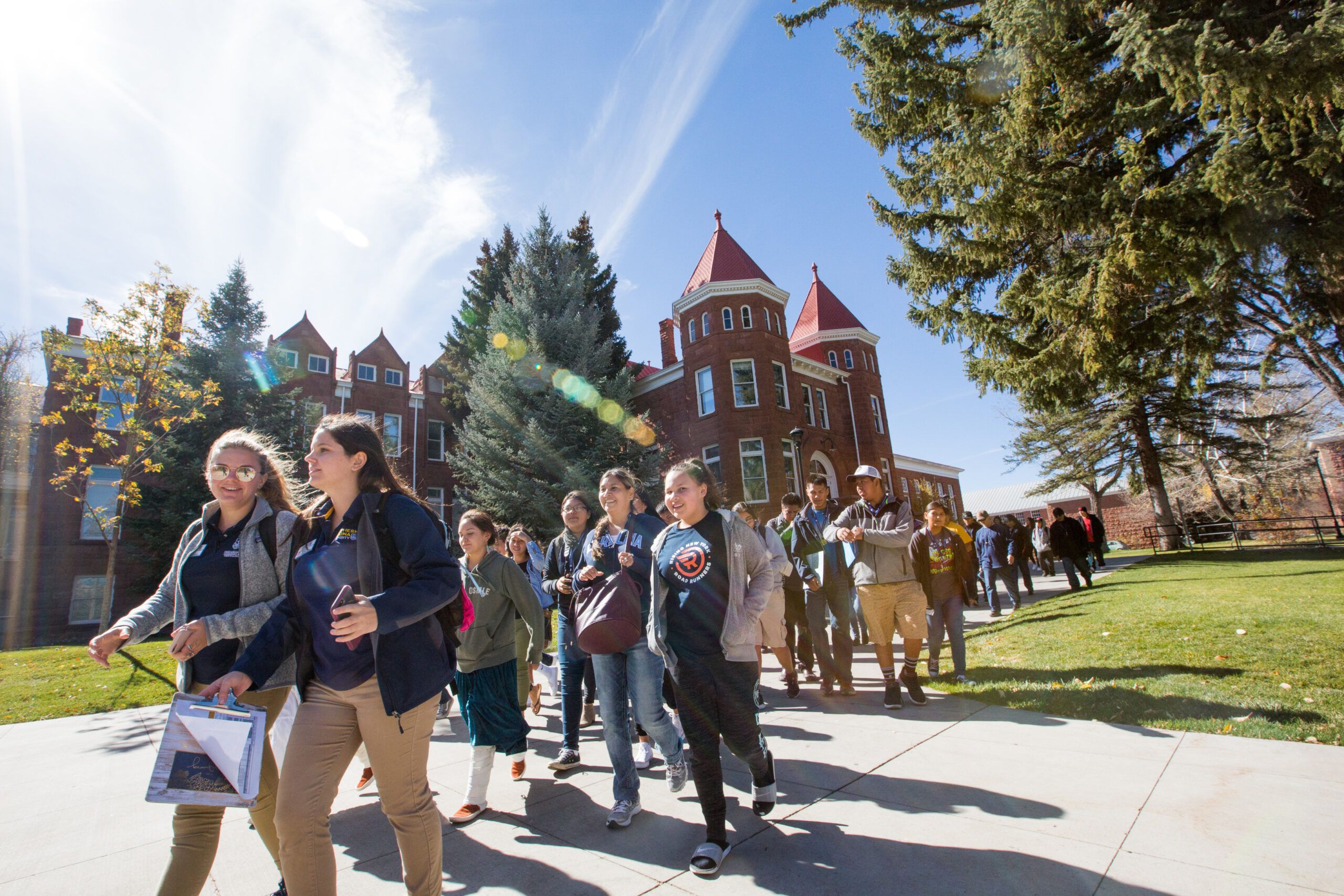 NAU staff give prospective students a tour of the Flagstaff campus.
